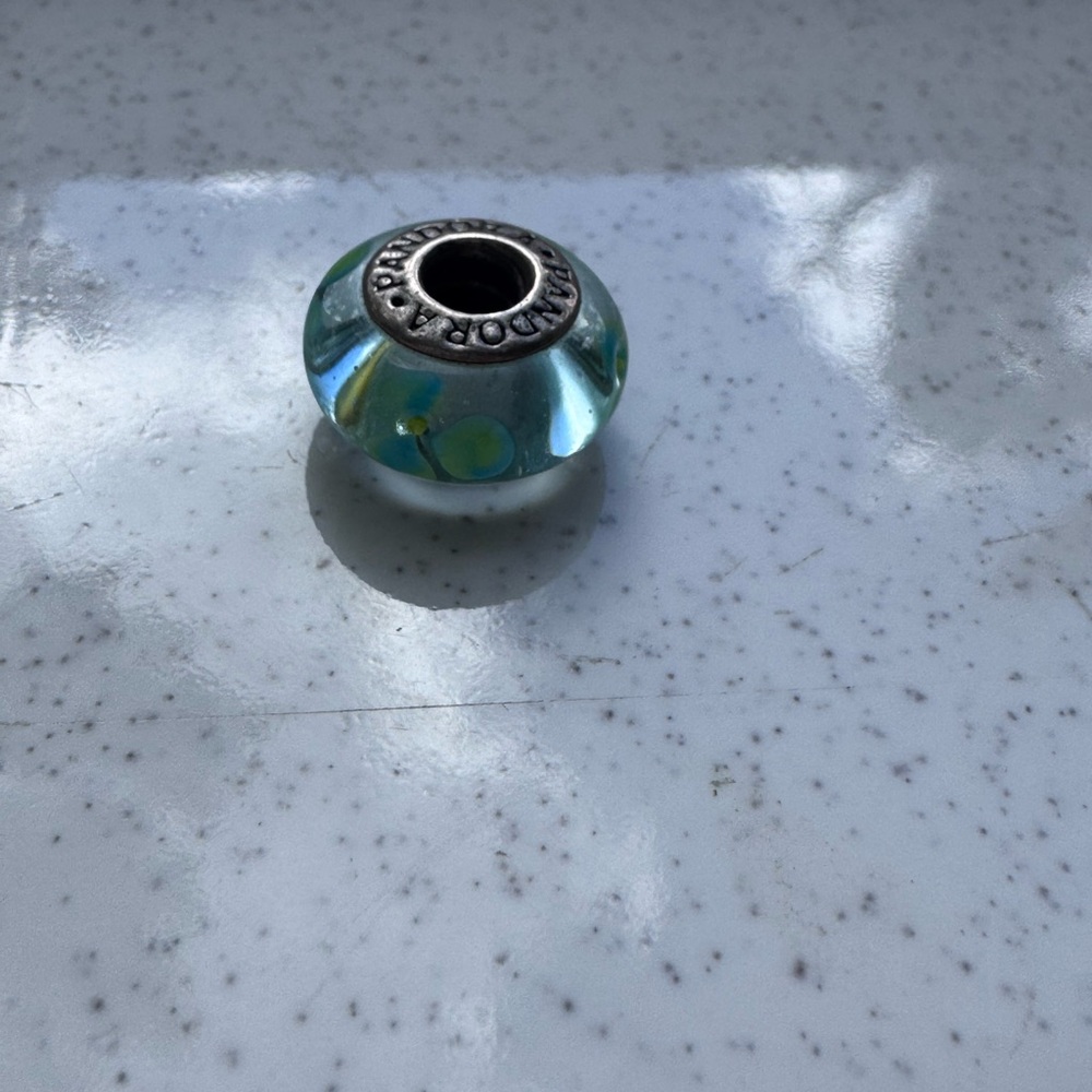 Pandora Aqua Glass Charm with Silver Accents